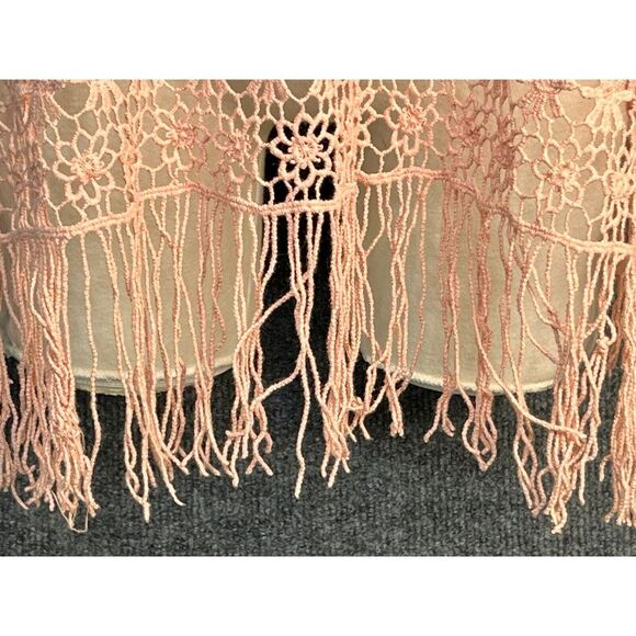 Living Doll LA Crochet Beach Cover Up Fringe Hem Oversized Pink Women Size XS/S - Picture 6 of 13